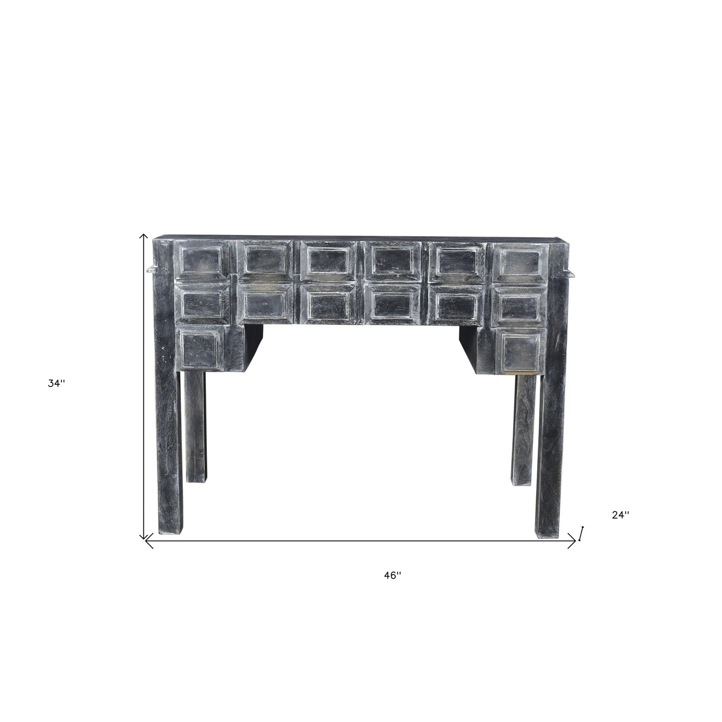 HMS 46" Solid Black Wood Writing Desk with Seven Drawers - Loft&Timber