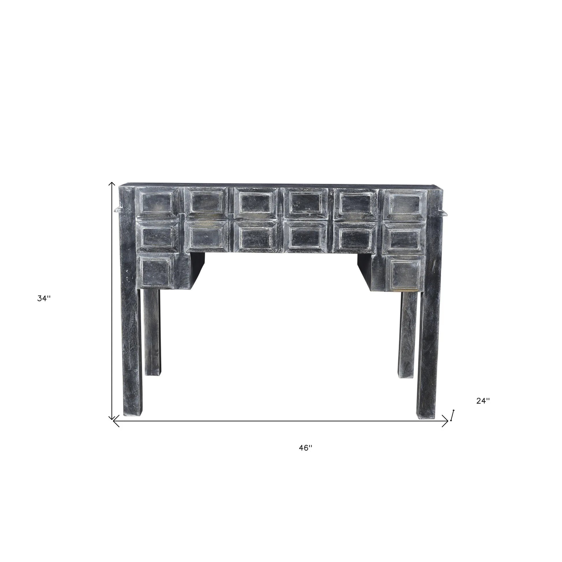 HMS 46" Solid Black Wood Writing Desk with Seven Drawers - Loft&Timber