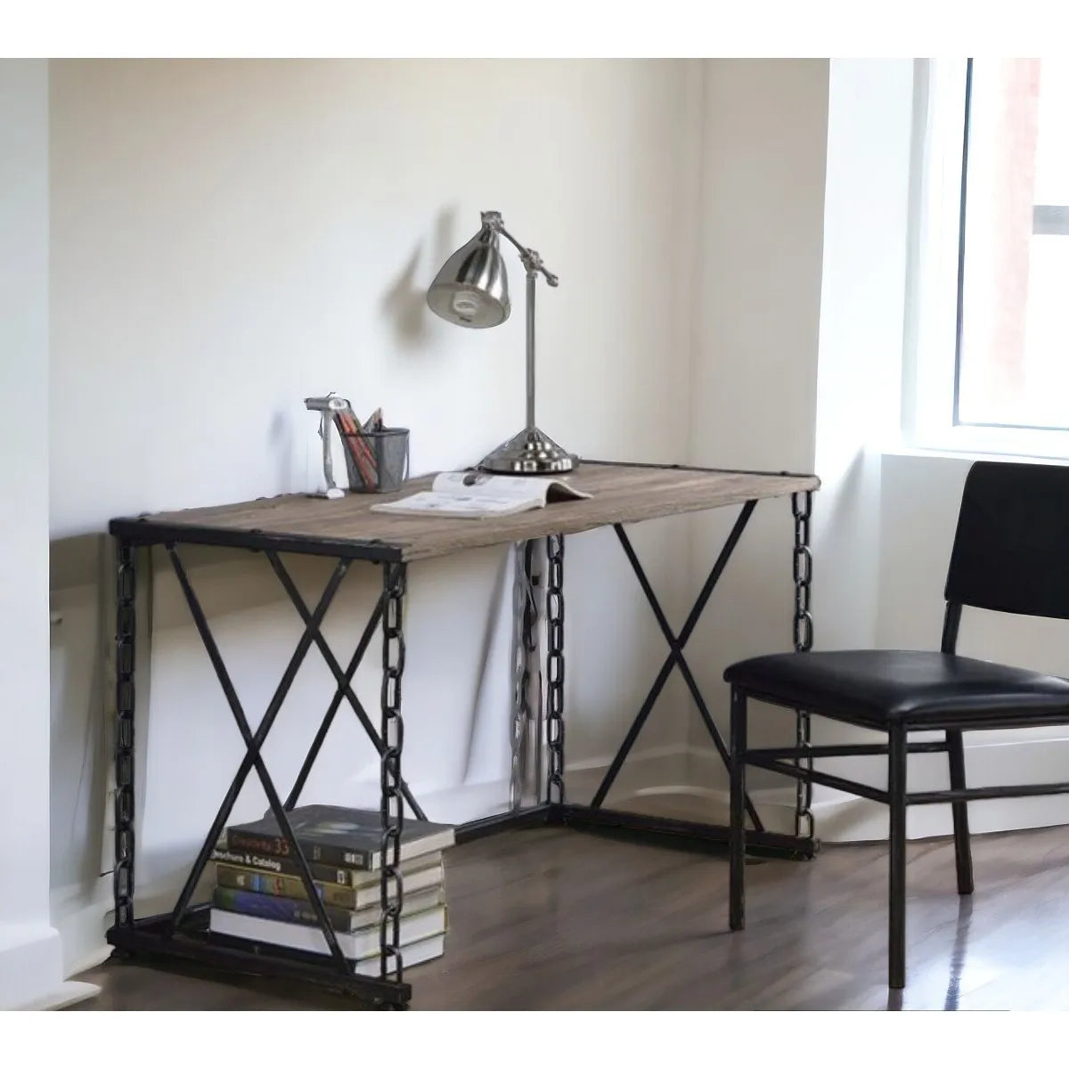 HMS 48" Simple Modern Computer Desk Brown Black Wooden - Loft&Timber