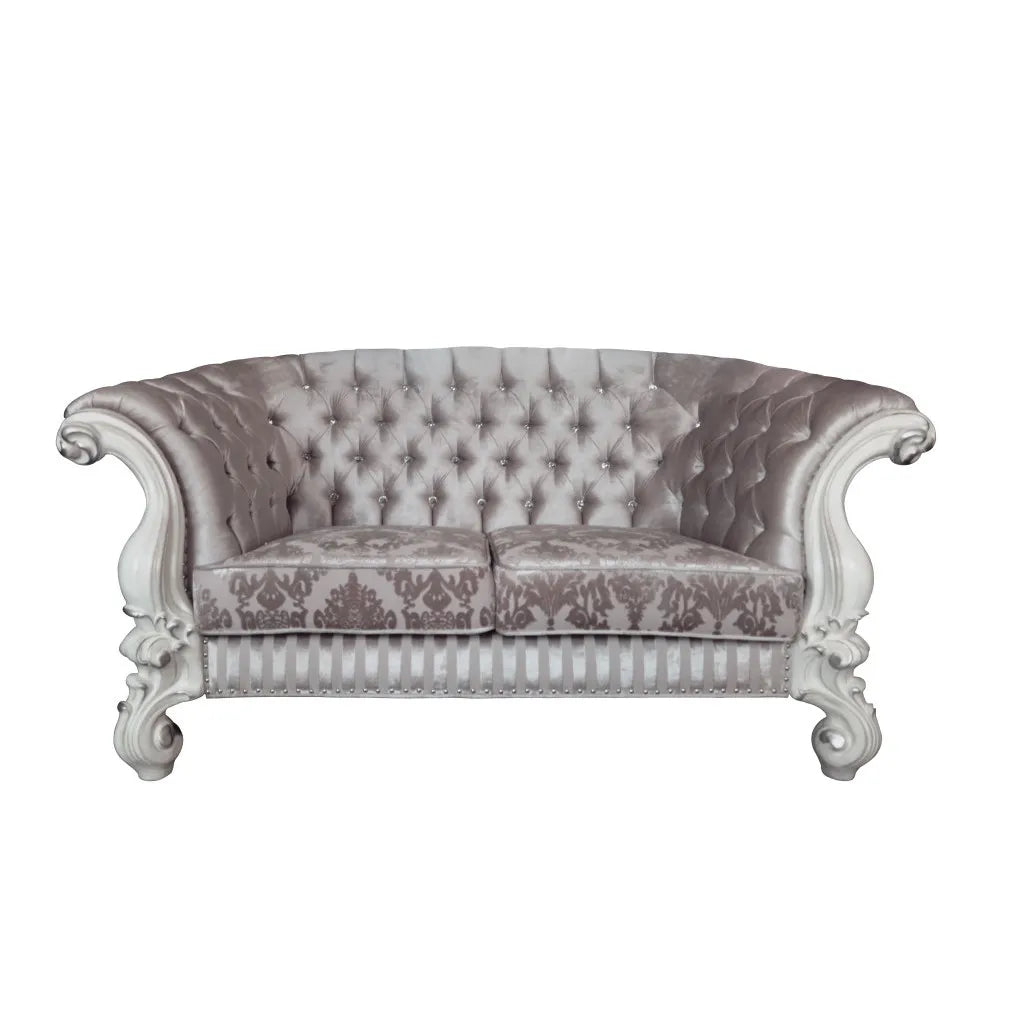 HMS 76" Ivory and Off-White Velvet Chesterfield Loveseat - Loft&Timber