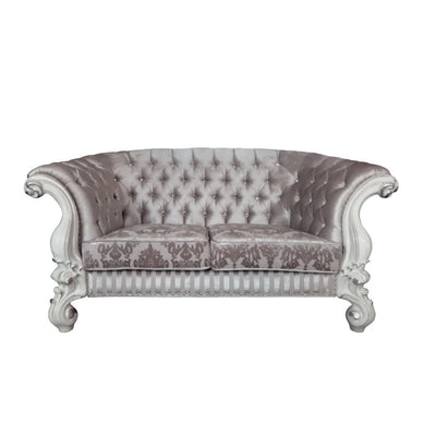 HMS 76" Ivory and Off-White Velvet Chesterfield Loveseat - Loft&Timber