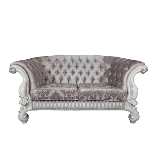 HMS 76" Ivory and Off-White Velvet Chesterfield Loveseat - Loft&Timber