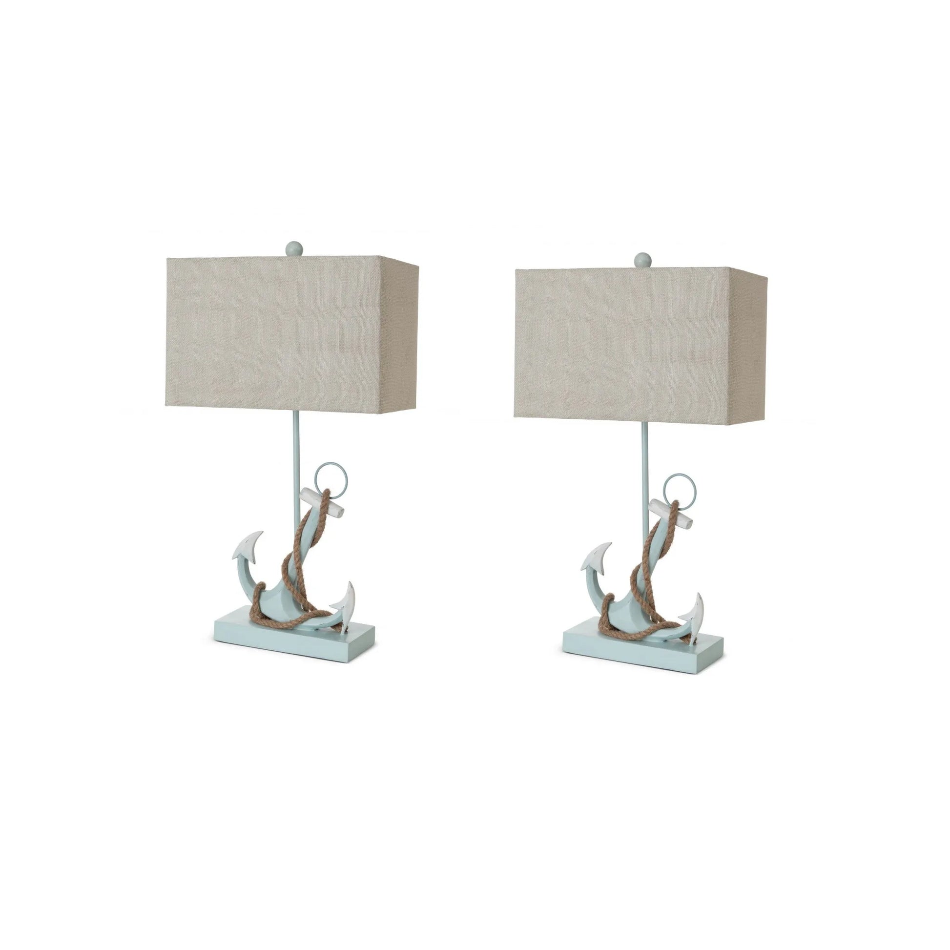 Set of Two 28" Blue Coastal Anchor Table Lamps with Beige Shade - Loft&Timber