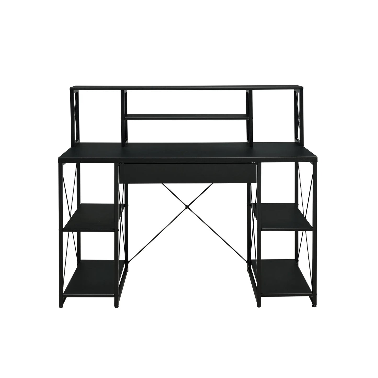 HMS 47" Black Computer Desk with Shelves - Loft&Timber