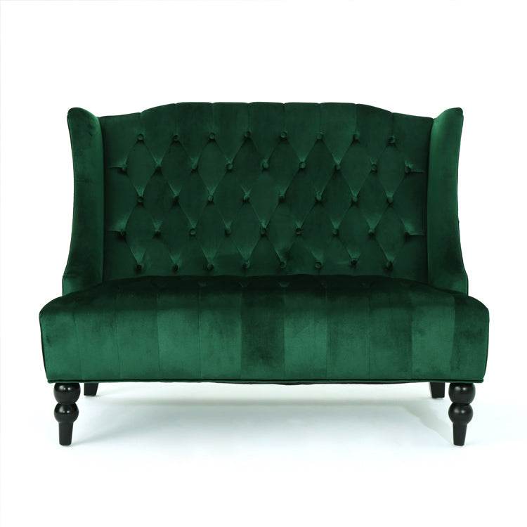 Tufted High Winged Back Velvet Loveseat - Loft&Timber