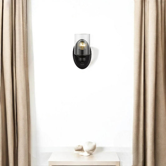 Hms One Light Matte Black Wall Light with Clear Glass Shade - Loft&Timber