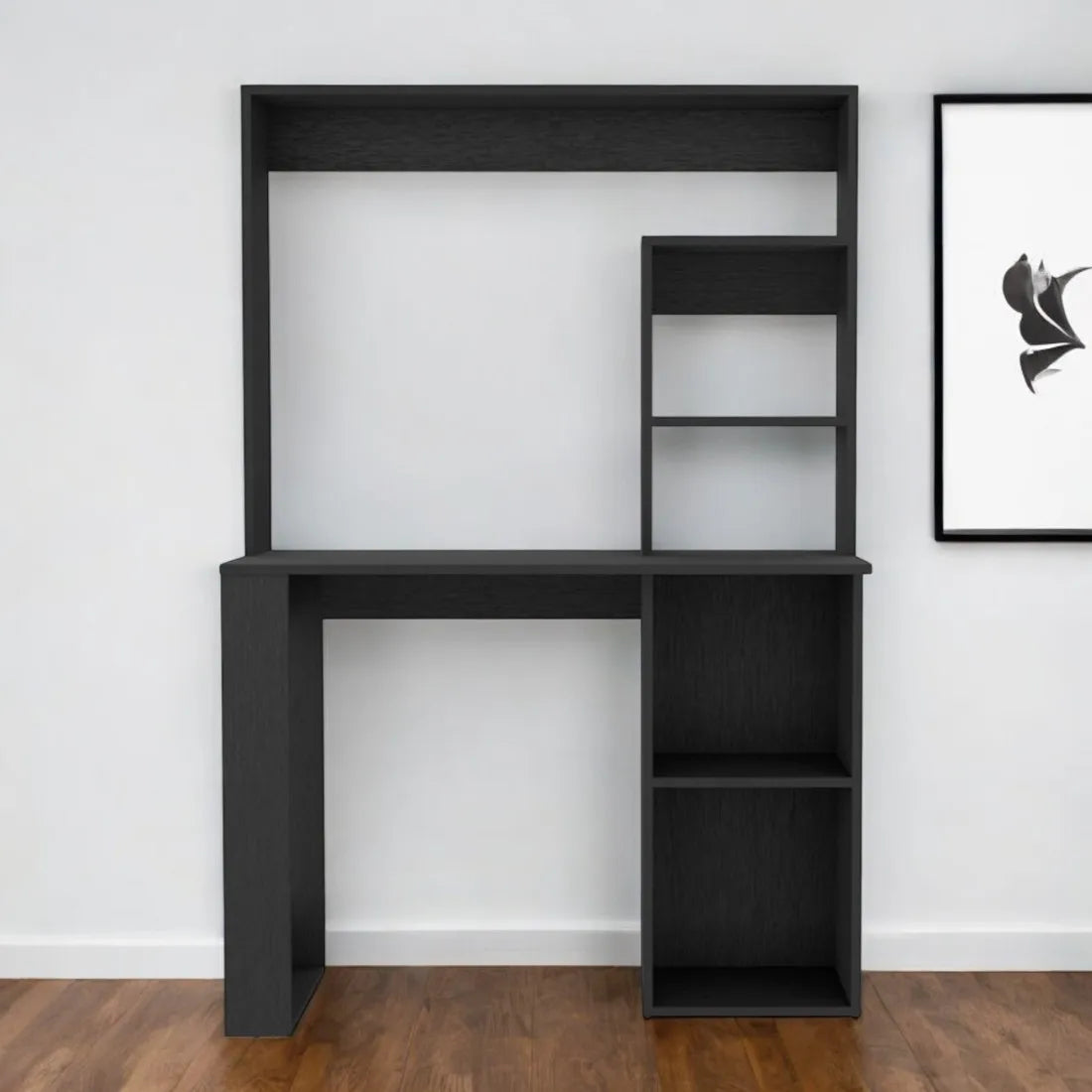 hms 58" Black Wood Computer Desk With Hutch - Loft&Timber