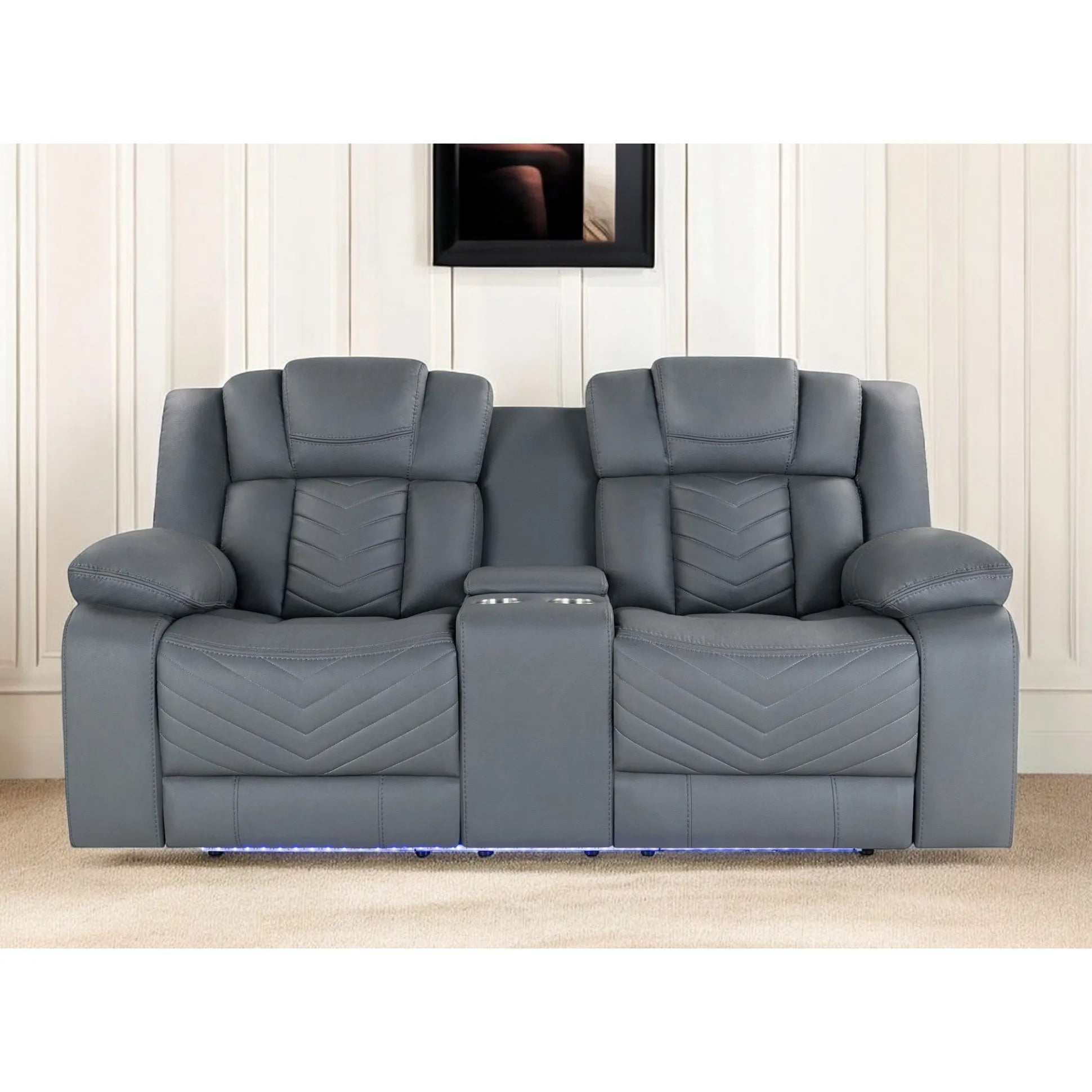 HMS 75" Light Gray Faux Leather Power Reclining Loveseat - Loft&Timber
