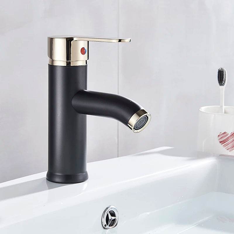 Matte Black Single Handle Cold Hot Water Basin Faucet - Loft&Timber
