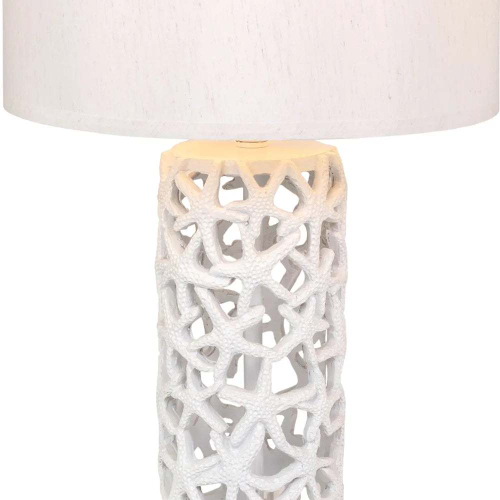 Set of Two 30" White Coastal Starfish Table Lamps with White Drum Shades - Loft&Timber