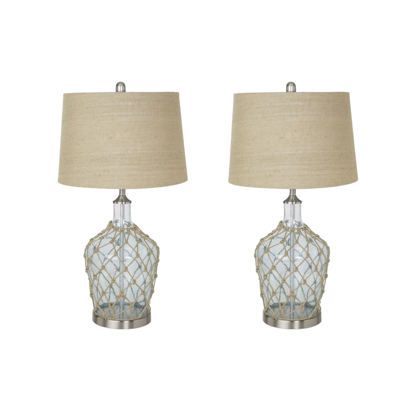 HMS Set of Two 28" Coastal Table Lamps Light Blue and Silver Glass and Metal Unique Style and Elegance - Loft&Timber
