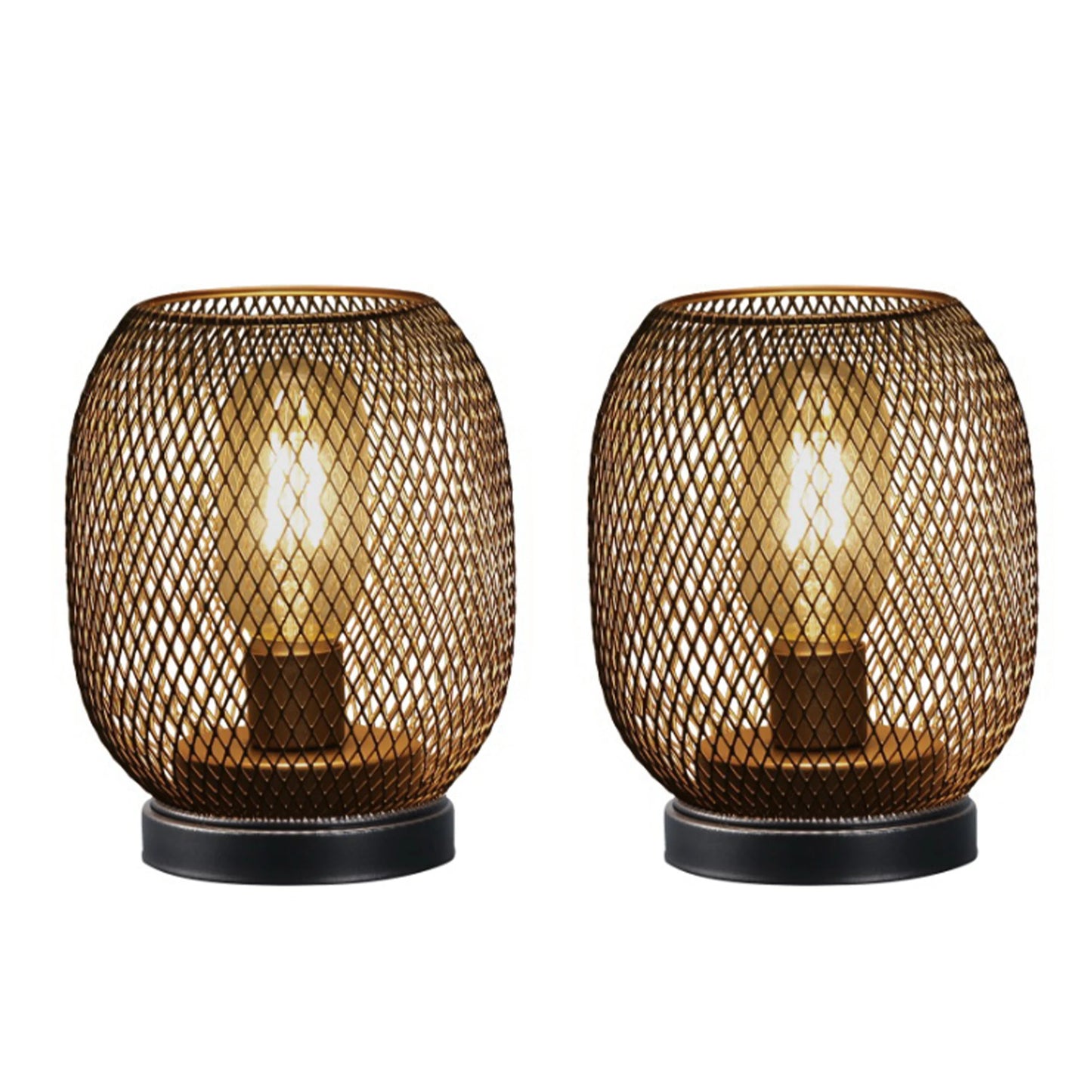Set of Two 7" Black Metal Lantern Bedside Lamps with Black Lattice Cage Shade - Loft&Timber
