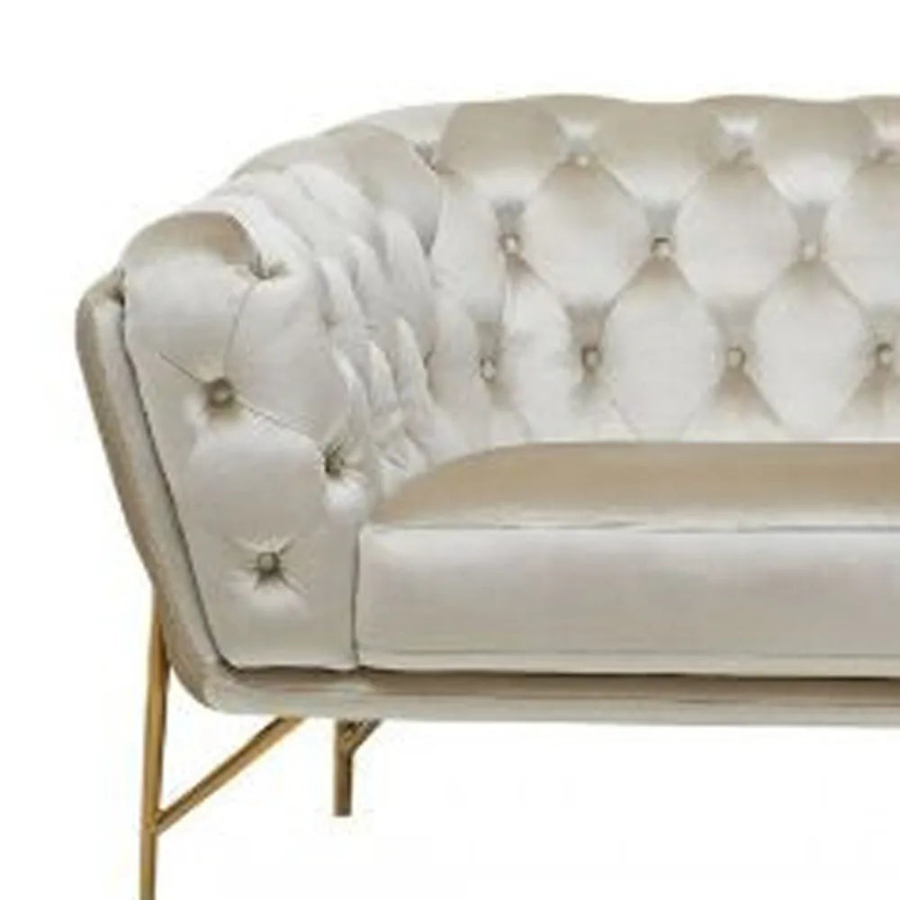 HMS 88" Beige Velvet Chesterfield Loveseat - Loft&Timber