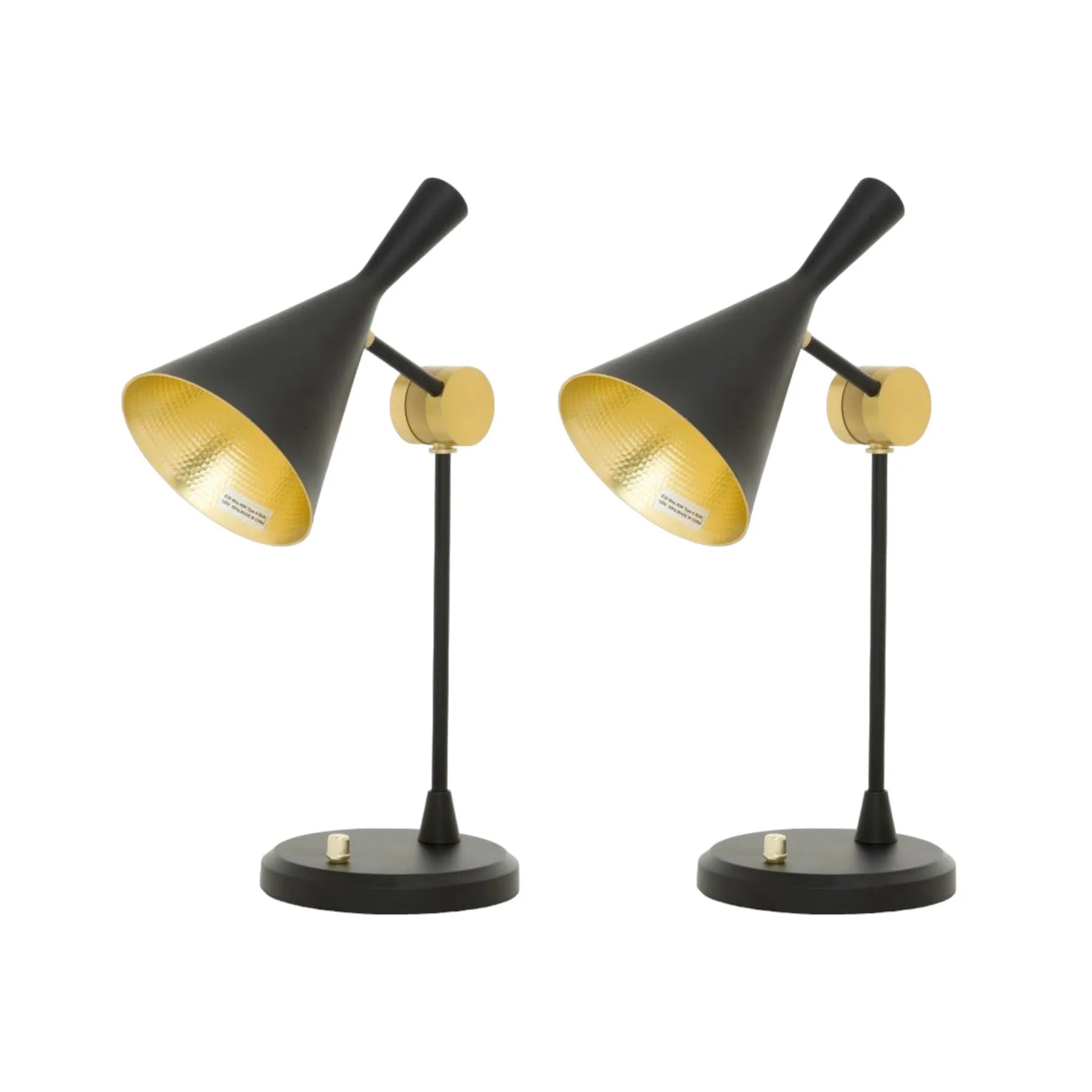 HMS Set of Two 23" Black Metal Geometric Desk Lamps with Black and Gold Cone Shade - Loft&Timber