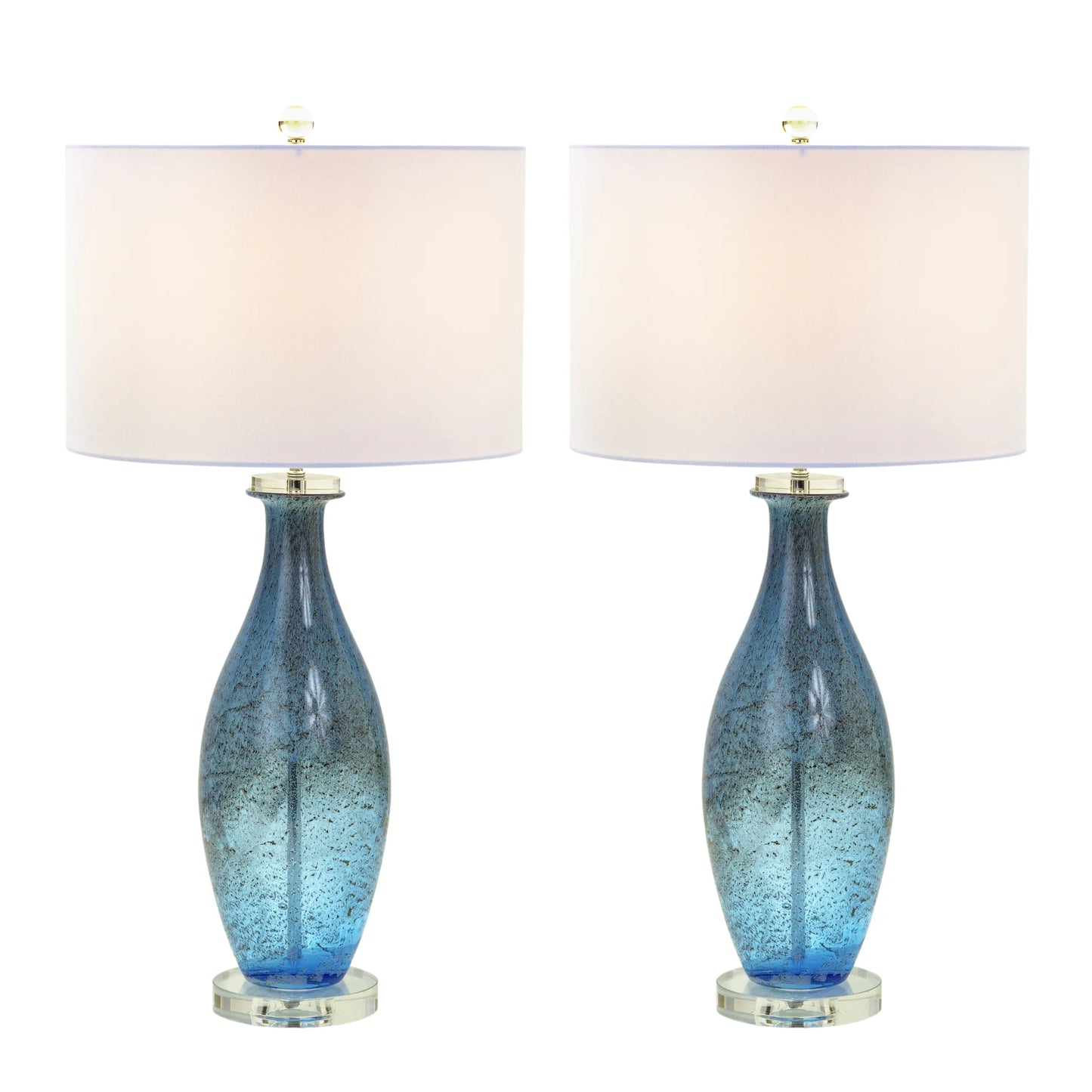 Set of Two 30" Blue Crystal and Glass Table Lamps with White Drum Shades - Loft&Timber