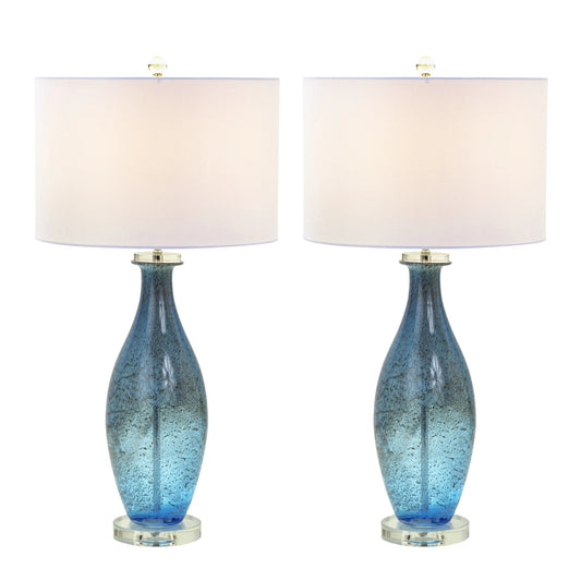 Set of Two 30" Blue Crystal and Glass Table Lamps with White Drum Shades - Loft&Timber
