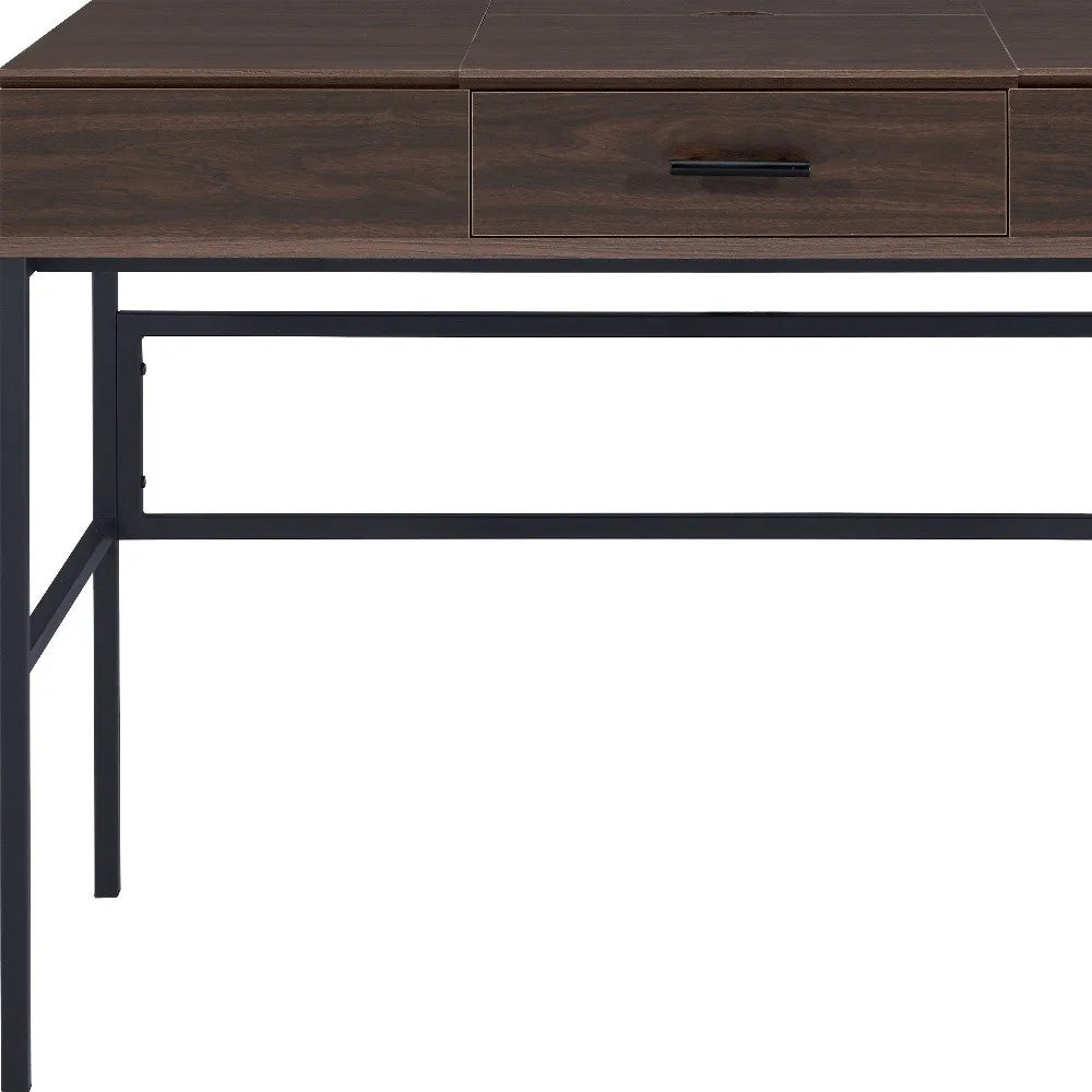 HMS 42" Solid Wood Writing Desk Brown and Black - Loft&Timber