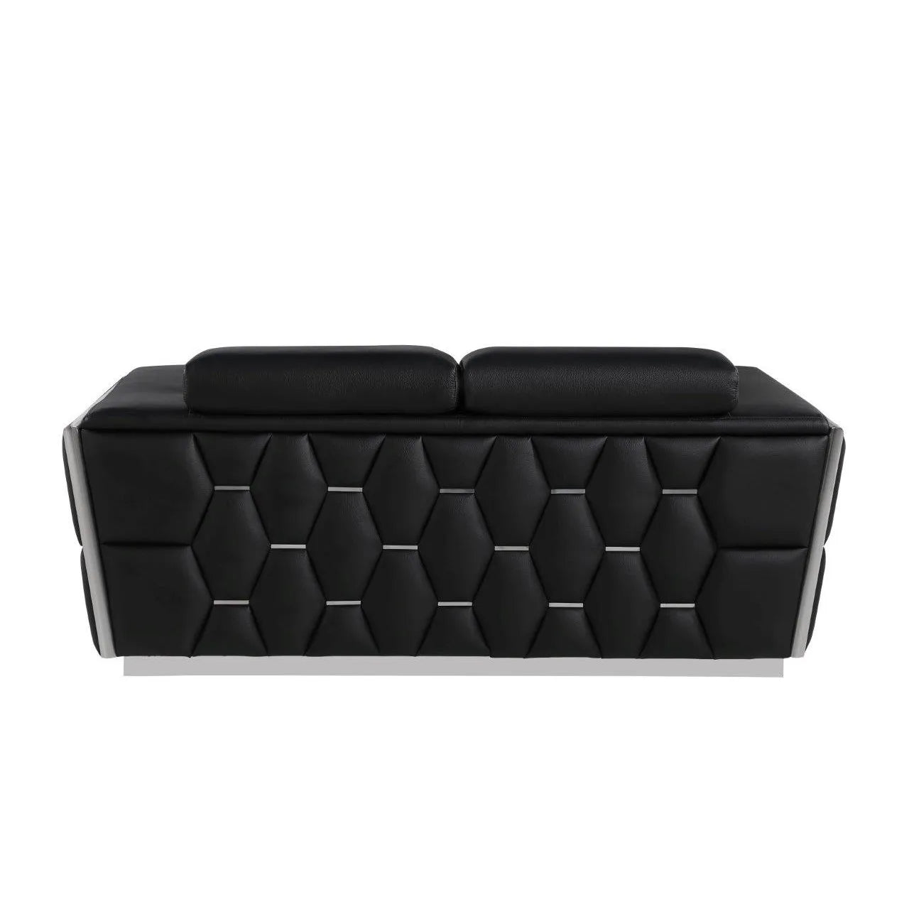 HMS 70" Black Silver Italian Leather Loveseat - Loft&Timber