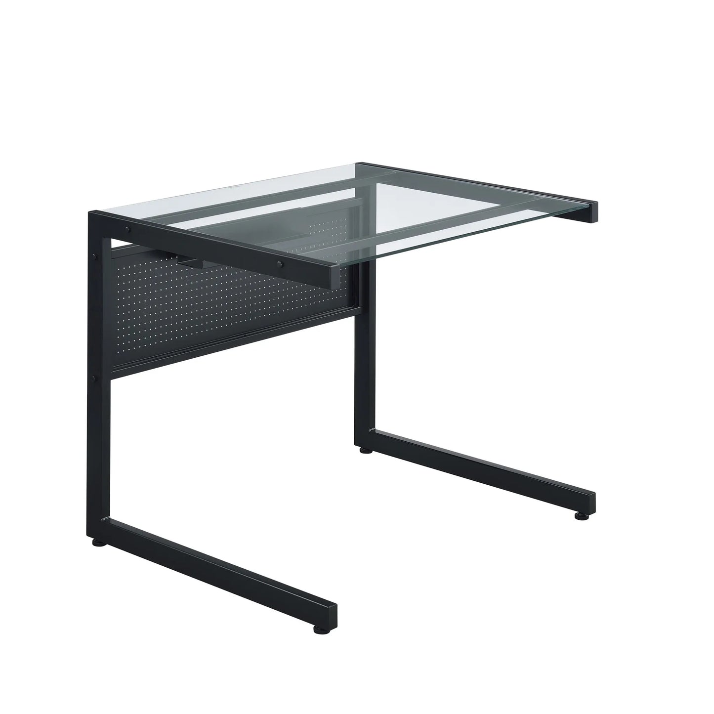 HMS 33" Clear and Black Glass Computer Desk with Stainless Steel Writing Surface - Loft&Timber