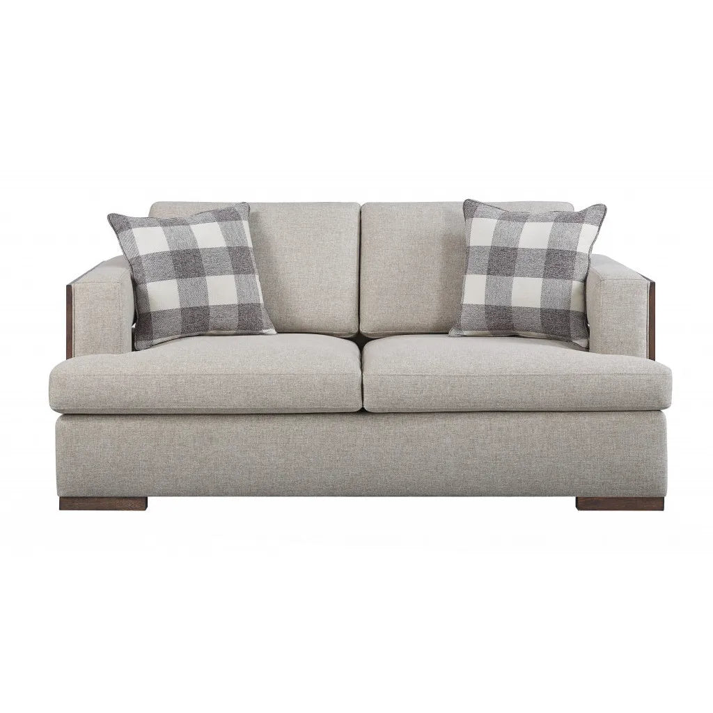 72" Beige and Brown Linen Loveseat - Loft&Timber