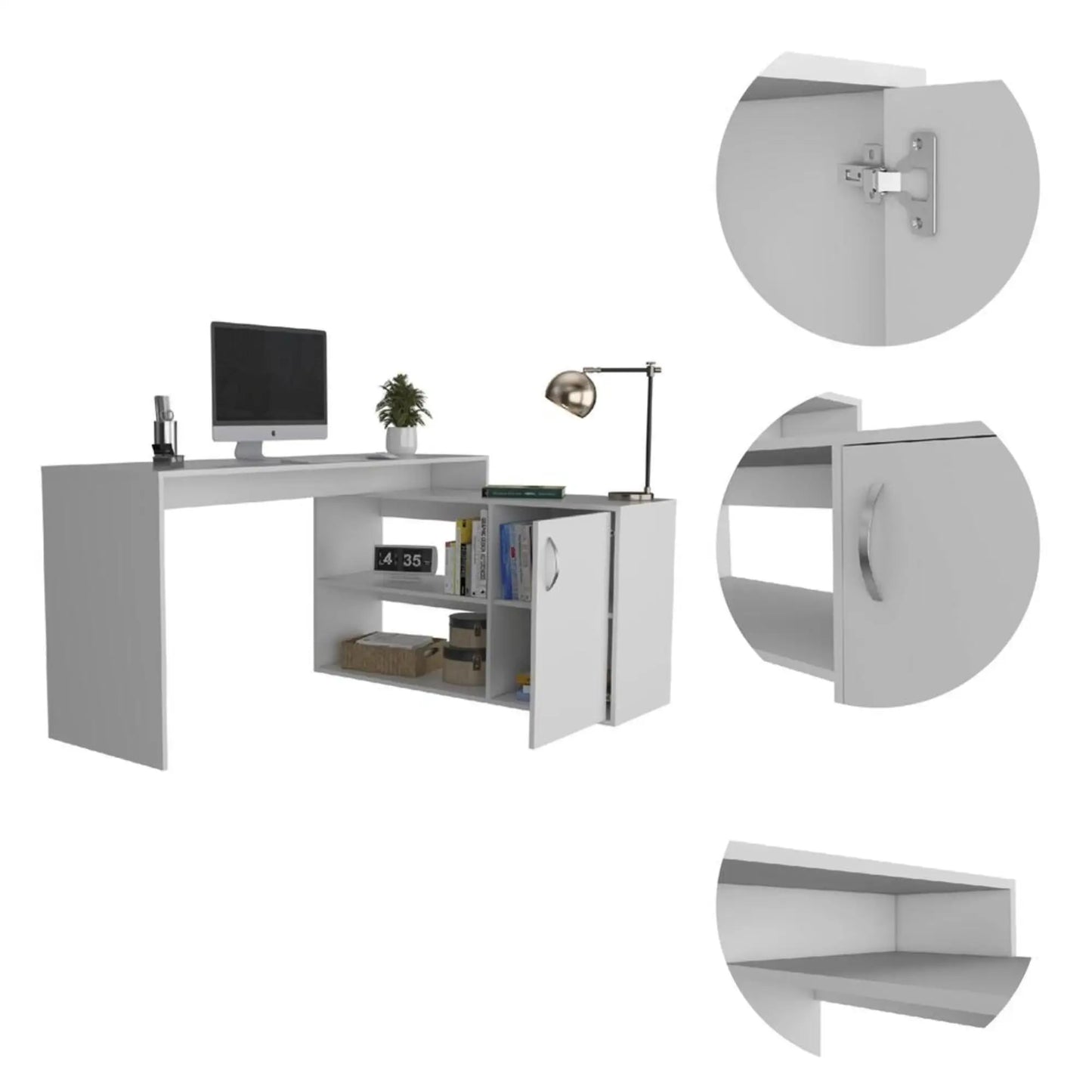 HMS 60" White Modern L-Shaped Computer Desk - Loft&Timber