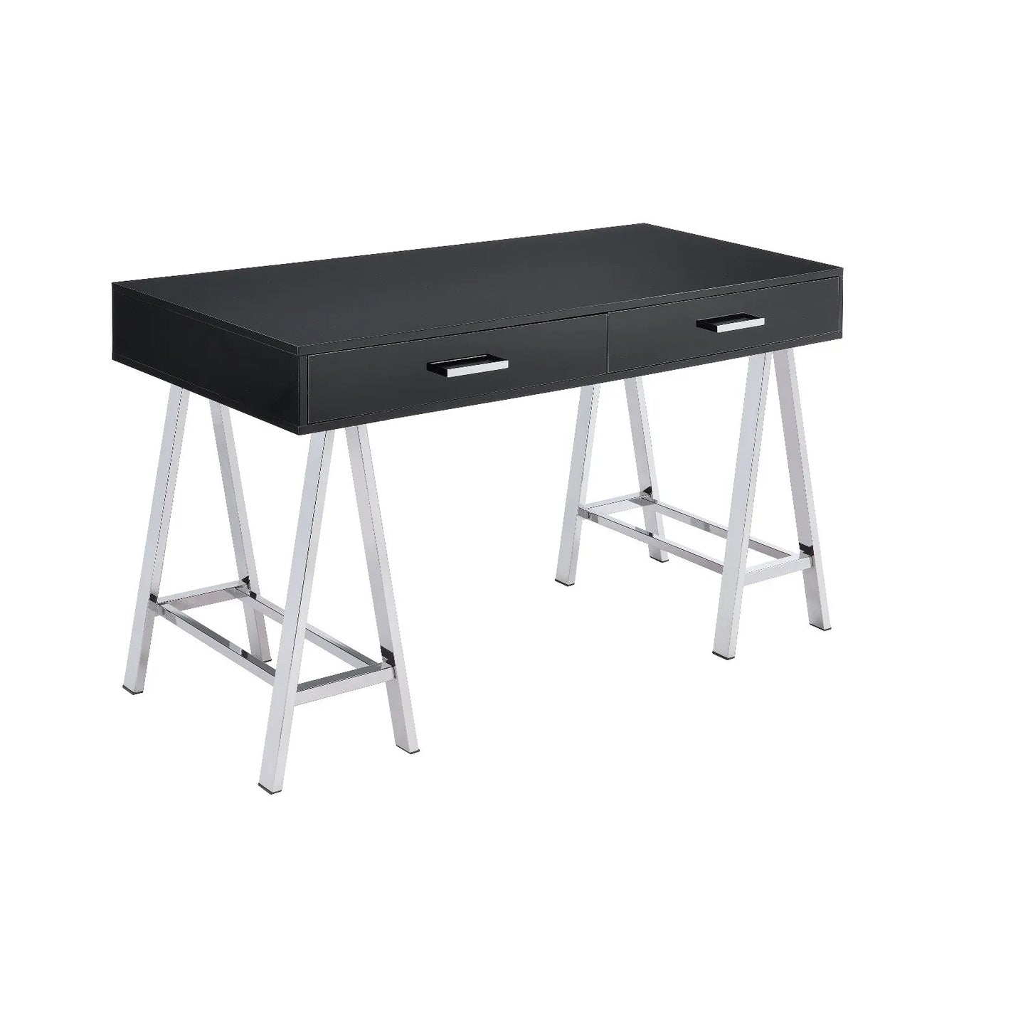 HMS 54" Black and Silvering Desk with Two Wooden Drawers - Loft&Timber