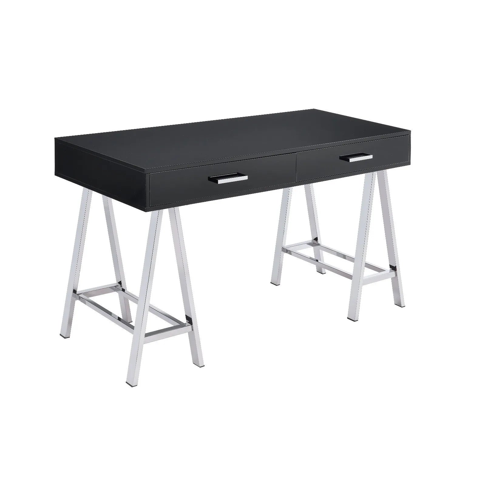 HMS 54" Black and Silvering Desk with Two Wooden Drawers - Loft&Timber