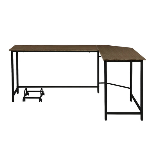 Brown and Black L-Shaped HMS 66" Computer Desk - Loft&Timber