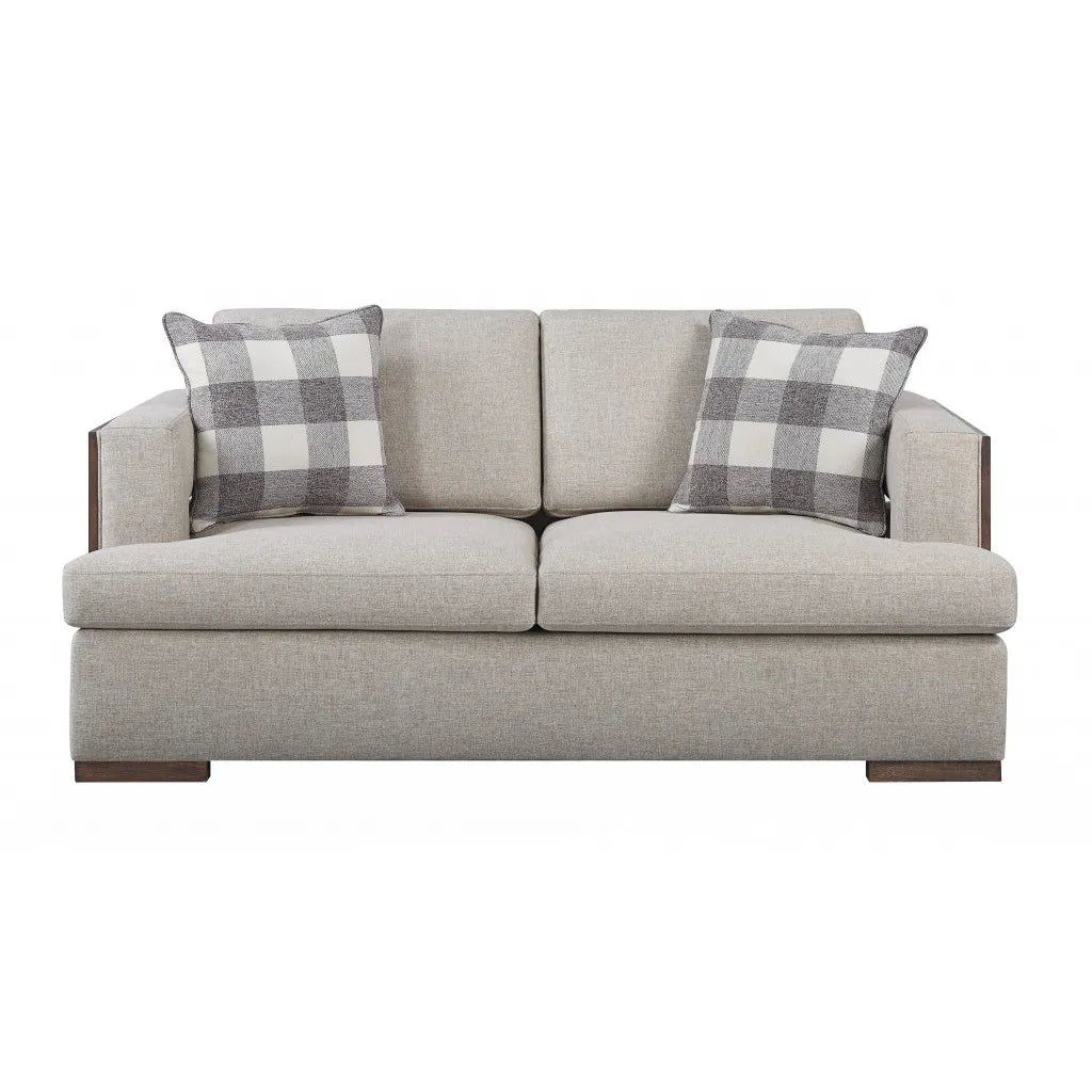 72" Beige and Brown Linen Loveseat - Loft&Timber