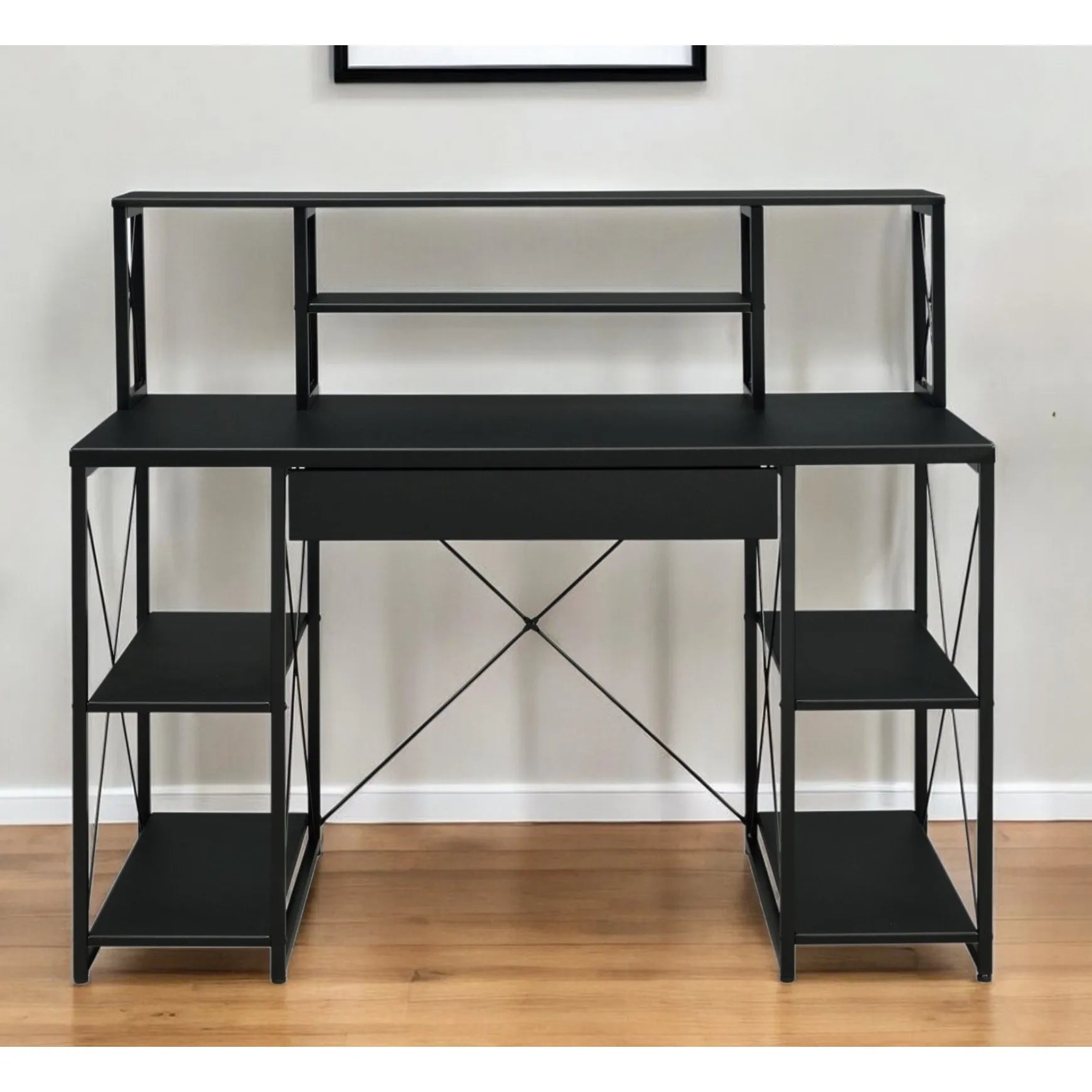 HMS 47" Black Computer Desk with Shelves - Loft&Timber
