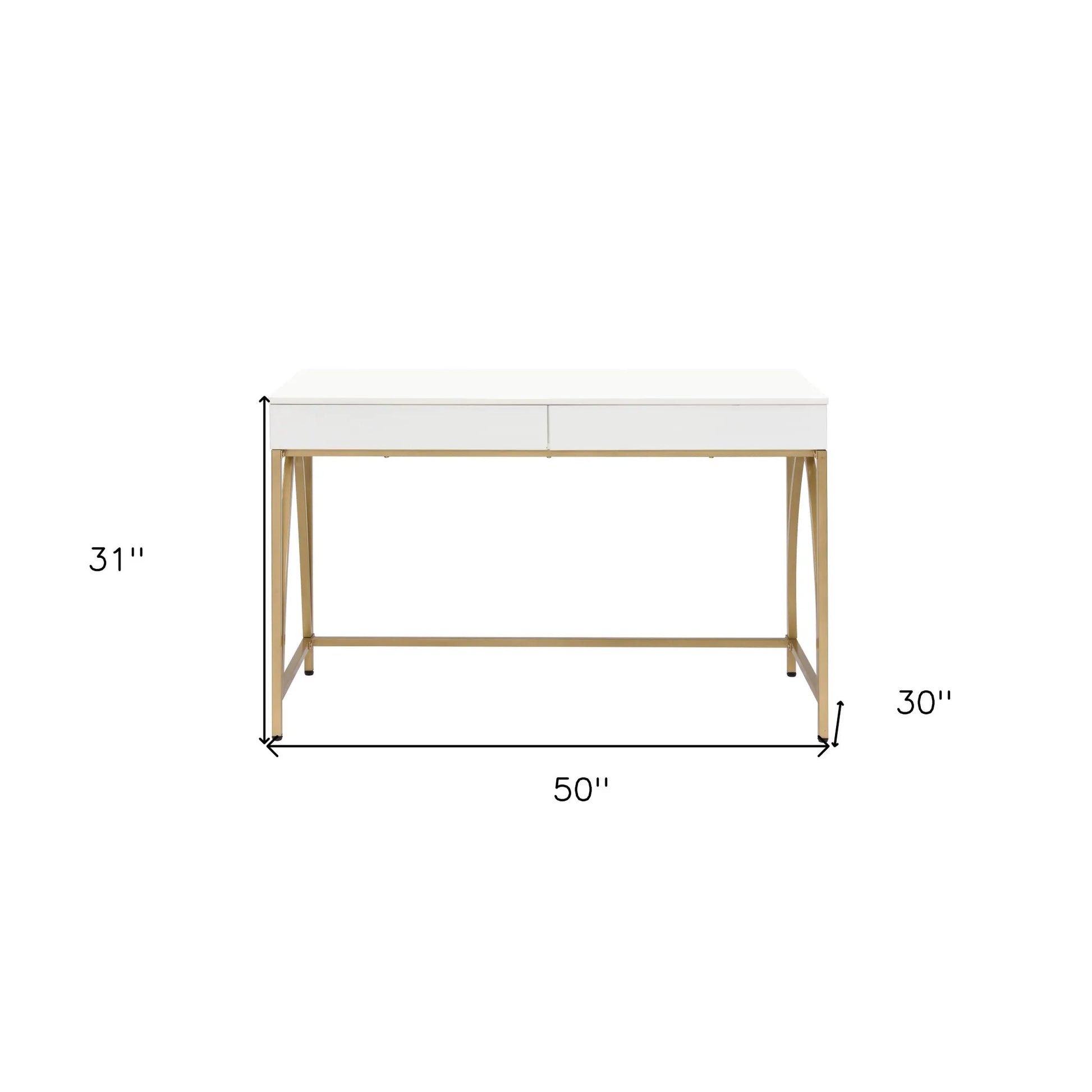 HMS 50" White and Gold Solid Wood Desk - Loft&Timber