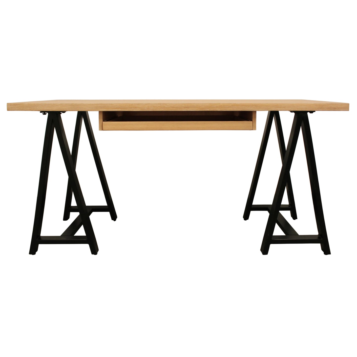 HMS 60" Executive Trestle Desk in Natural and Black Solid Wood with Metal Finish - Loft&Timber