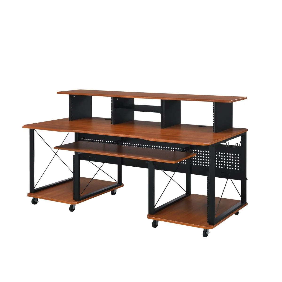 HMS 72" Brown and Black Wood and Metal Rolling Computer Desk - Loft&Timber