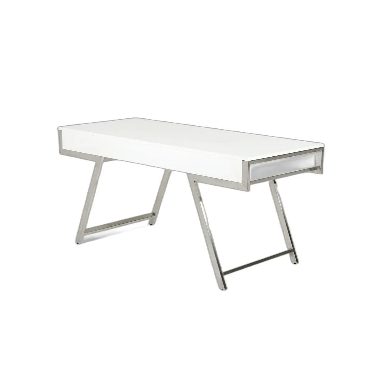 HMS 63" Modern White and Silver Melamine Desk - Loft&Timber