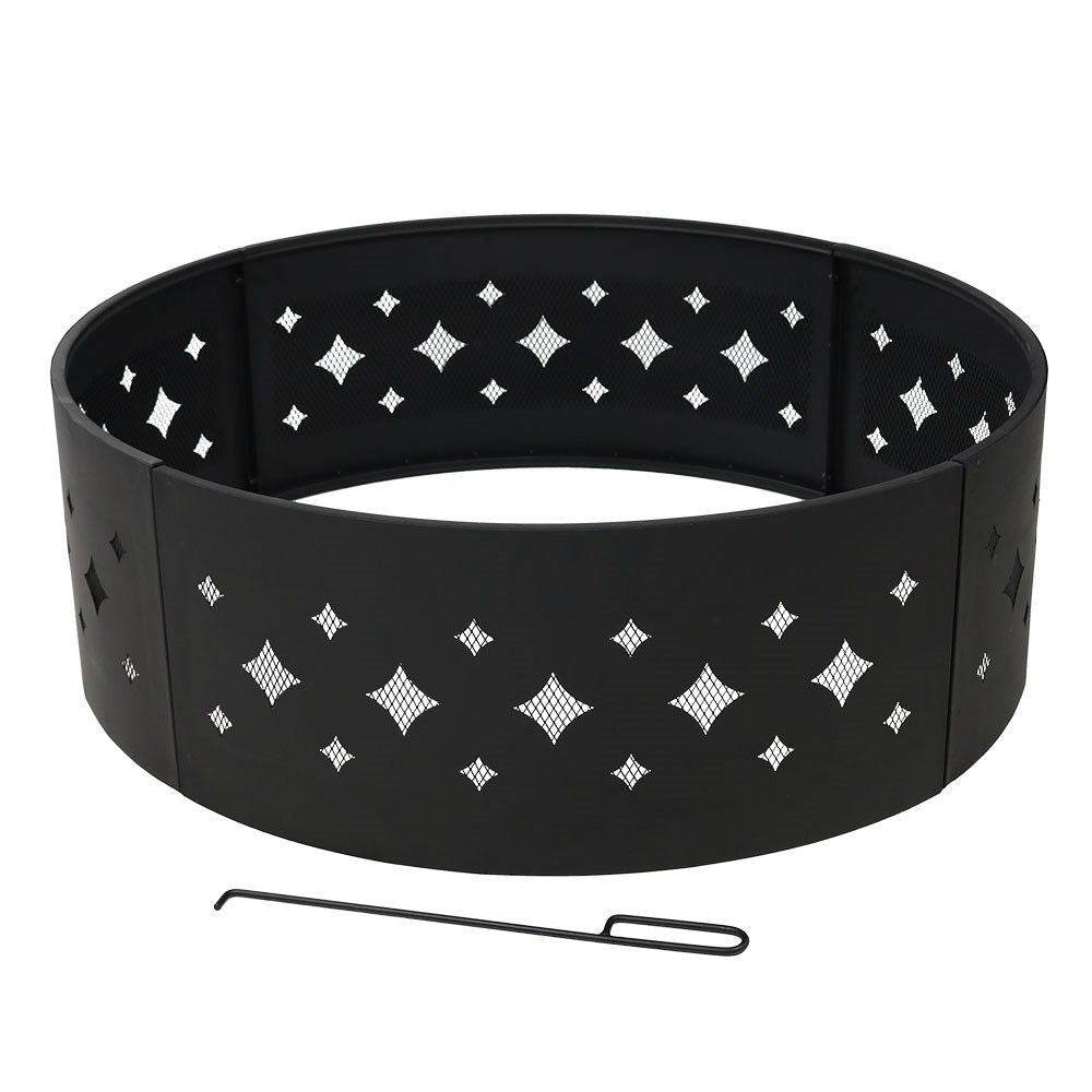 Heavy Duty 36-inch Black Steel Fire Pit Ring with Diamond Pattern - Loft&Timber