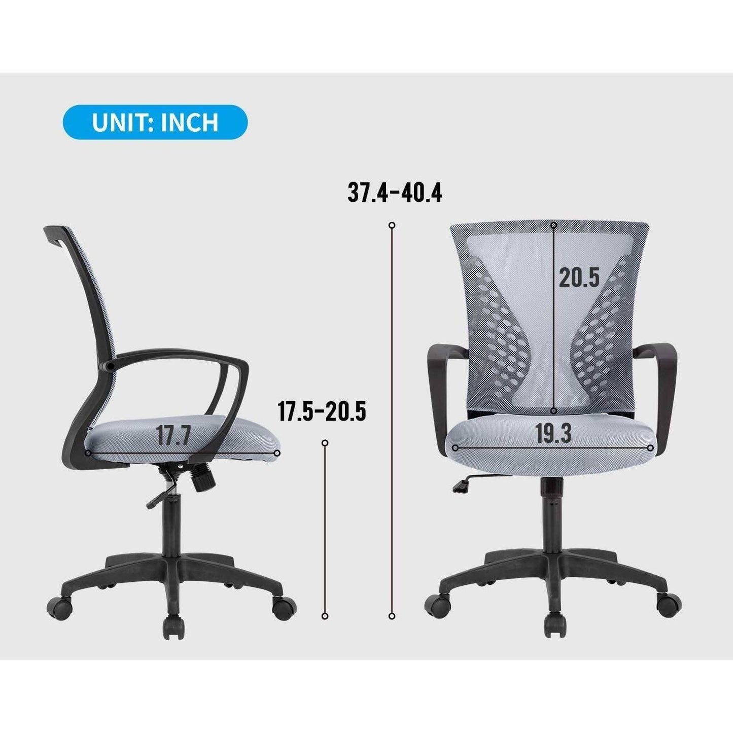 Gray Modern Mid-Back Ergonomic Mesh Office Desk Chair with Armrest on Wheels - Loft&Timber