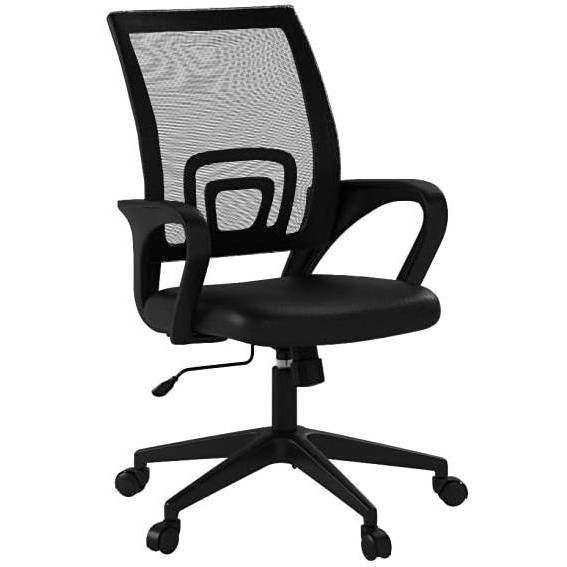 Black Modern Mid-Back Ergonomic Mesh Office Desk Chair with Armrest on Wheels - Loft&Timber