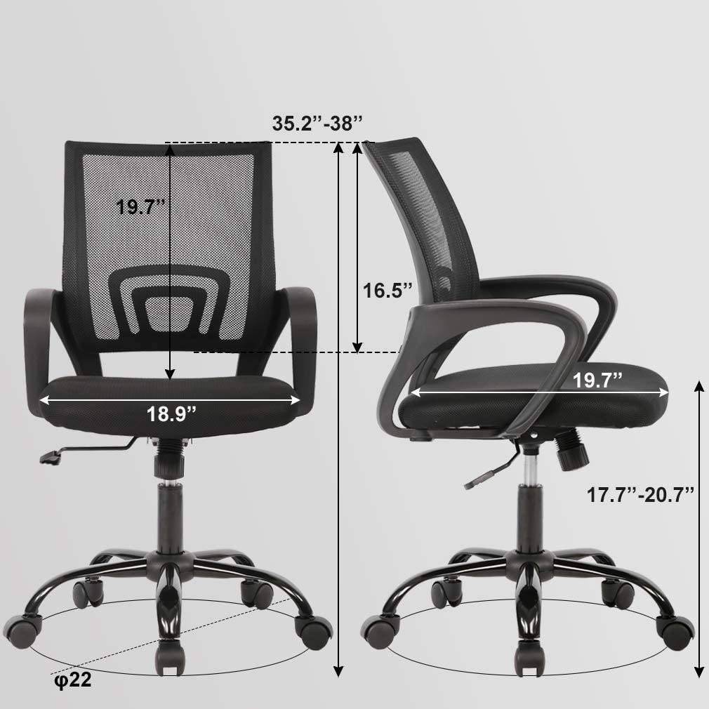 Black Modern Mid-Back Ergonomic Mesh Office Desk Chair with Armrest on Wheels - Loft&Timber