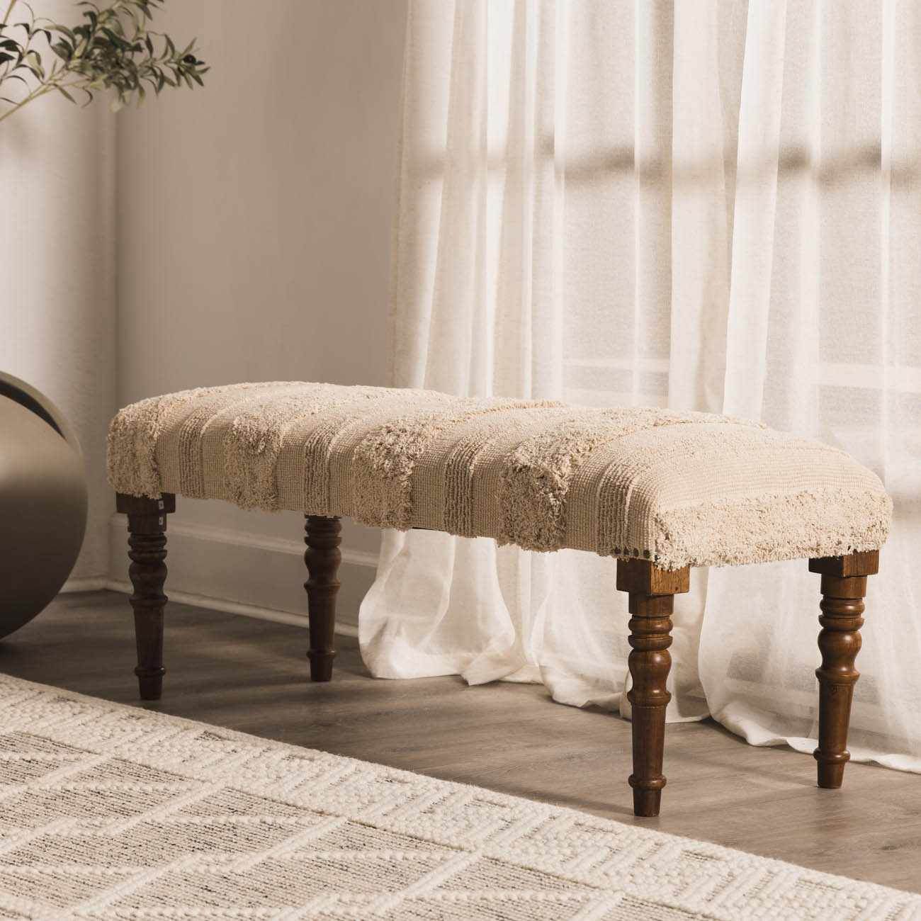 Manzaneque Chenille Striped Beige Bench - Loft&Timber