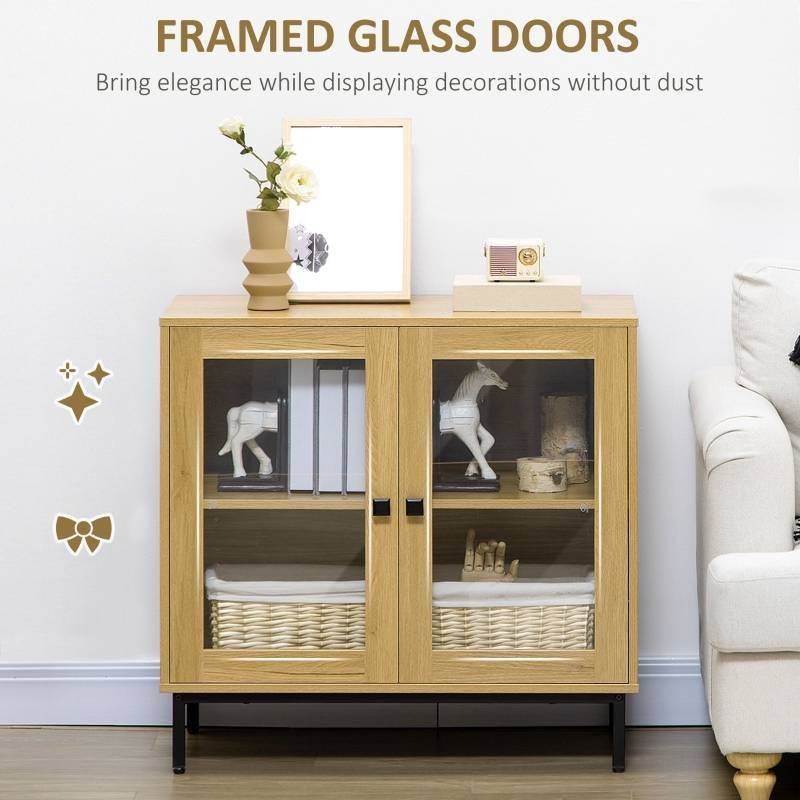 Modern Glass Door Sideboard Buffet Dining Storage Cabinet in Oak Wood Finish - Loft&Timber