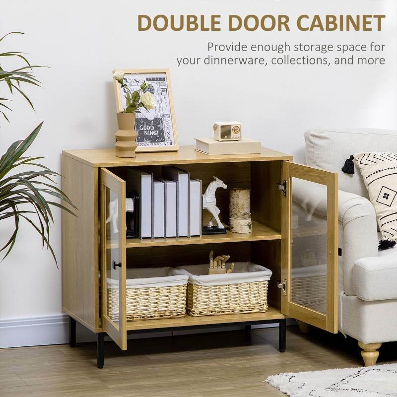 Modern Glass Door Sideboard Buffet Dining Storage Cabinet in Oak Wood Finish - Loft&Timber