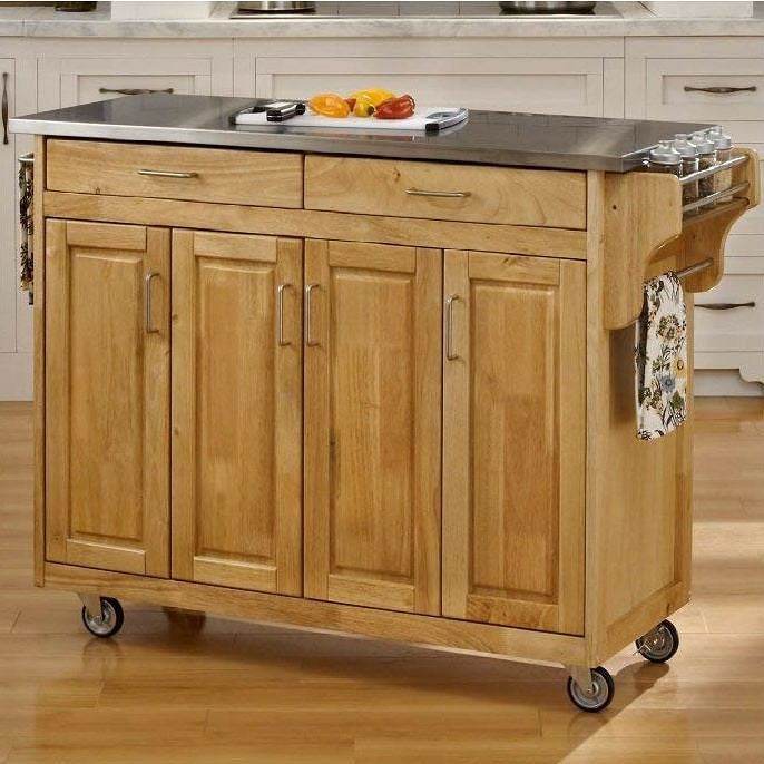 Stainless Steel Top Wooden Kitchen Cart Island with Casters - Loft&Timber