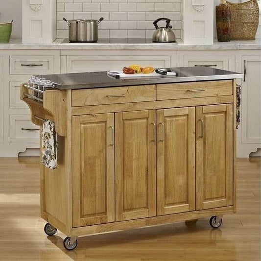 Stainless Steel Top Wooden Kitchen Cart Island with Casters - Loft&Timber