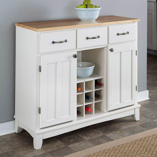 Natural Wood Top Kitchen Island Sideboard Cabinet Wine Rack in White - Loft&Timber