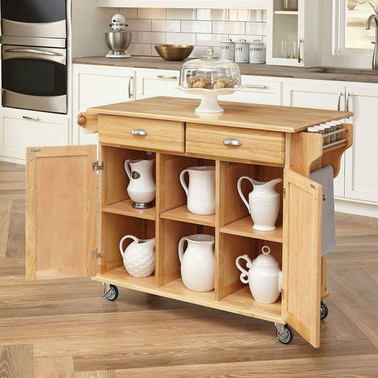 Natural Wood Finish Kitchen Island Cart with Locking Casters - Loft&Timber
