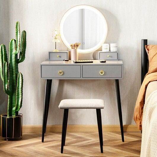 Vanity Table Set with Mirror-Gray - Loft&Timber