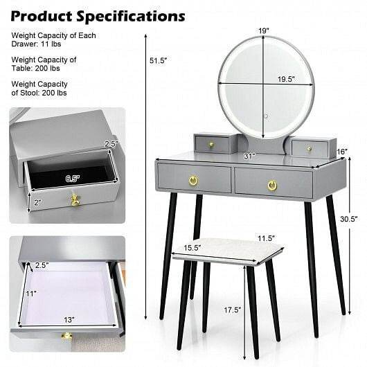 Vanity Table Set with Mirror-Gray - Loft&Timber