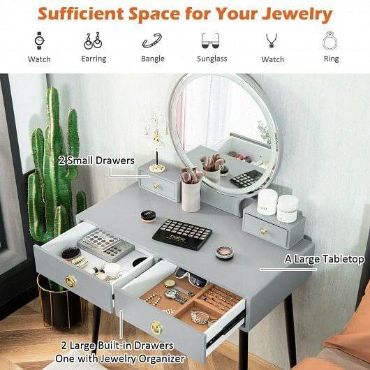 Vanity Table Set with Mirror-Gray - Loft&Timber