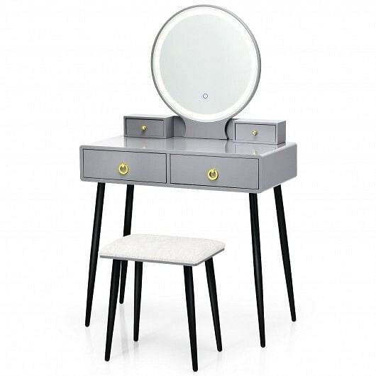 Vanity Table Set with Mirror-Gray - Loft&Timber