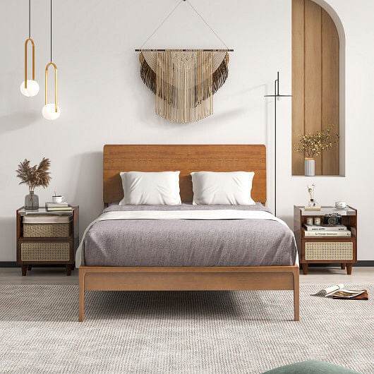 Bamboo Rattan Nightstand with Drawer and Solid Wood Legs-Natural - Loft&Timber